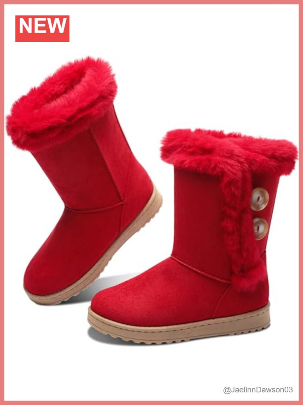 Obtaom Women's Faux Suede Mid-Calf Snow Boots Art Resin Button Pull-On